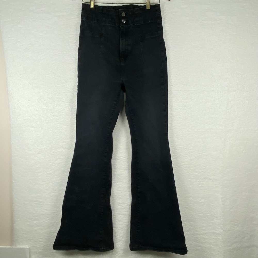 We The Free Free People Just Float On Flare Jeans Black High Rise Size 31x31